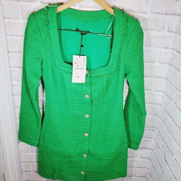 ZARA NEW WOMAN TEXTURED WEAVE DRESS GREEN REF: 4661/325 SMALL - Picture 2 of 5